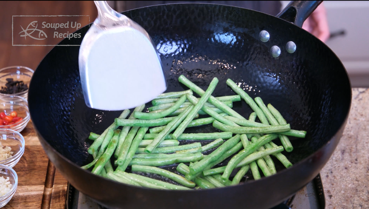Image of Arrange the eggplant strips on the plate and make sure the skin side facing down. This way, when you slide the eggplant into the wok, the skin side will be in contact with the wok bottom. This is the trick...