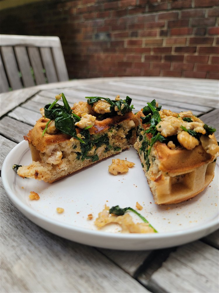 Image of Serve the Chicken and Spinach waffle warm and enjoy!