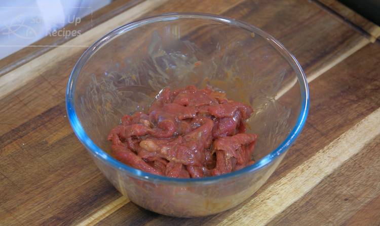 Image of Combine all the seasonings in a bowl: soy sauce, dark soy sauce, sugar, satay sauce, shrimp paste, peanut butter, and curry powder. Any brand of satay sauce will work. If you don't have shrimp paste, use two anchovy fillets (pound...