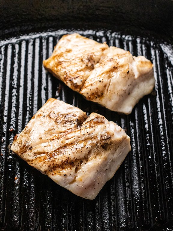 Image of Place walleye on skillet flesh side down and grill for...