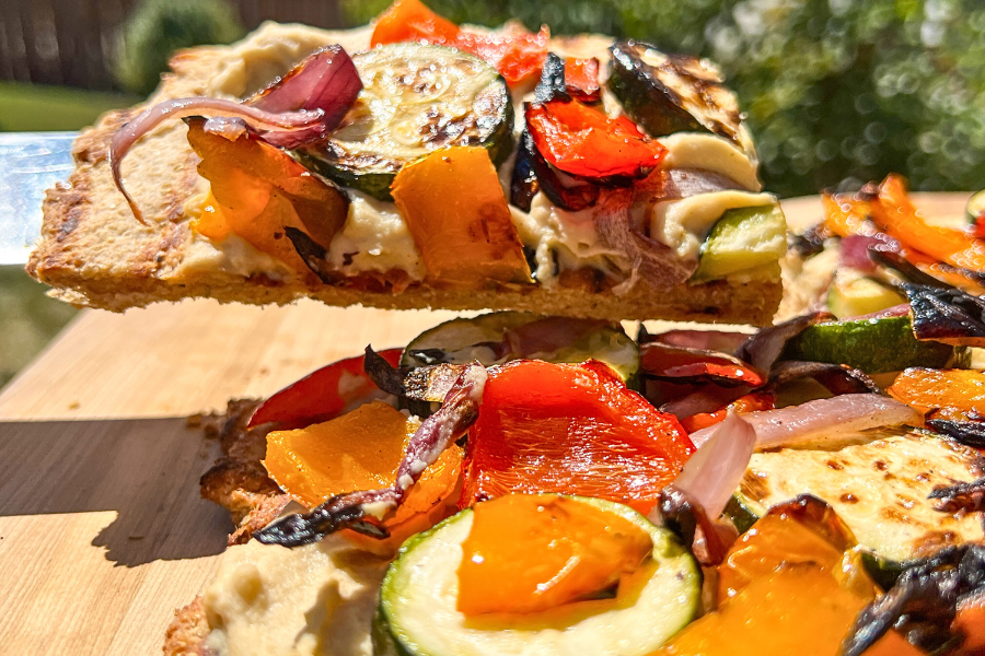 Hummus and Summer Squash Grilled Pizza