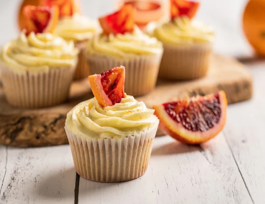 Image of Blood Orange Cupcakes with Blood Orange Buttercream Frosting