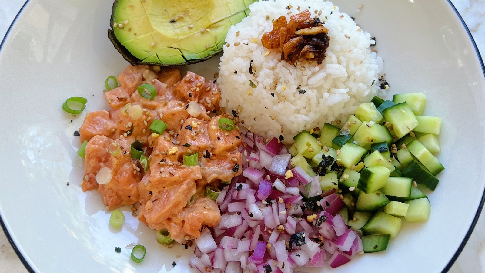 Image of Salmon Poke Bowl with Kari Kari Chili Crisp 