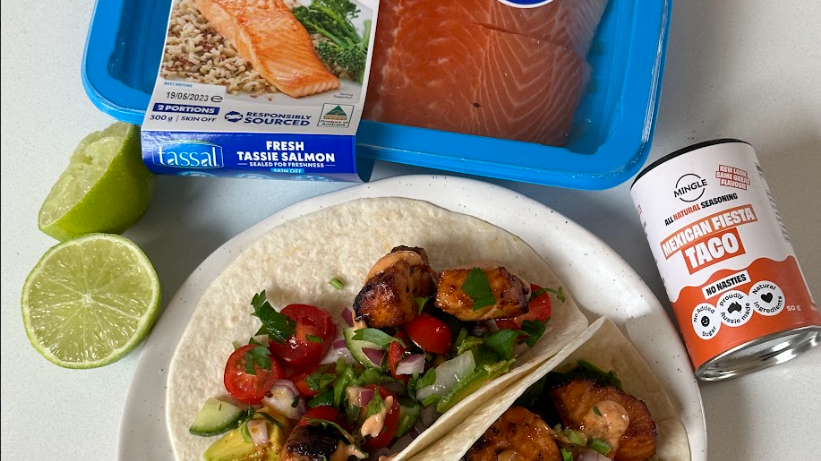 Image of Mingle's 10-Minute Airfryer Sticky Salmon Tacos
