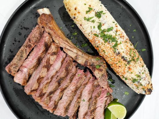 Grilled Bone-In Ribeye with Elote Corn