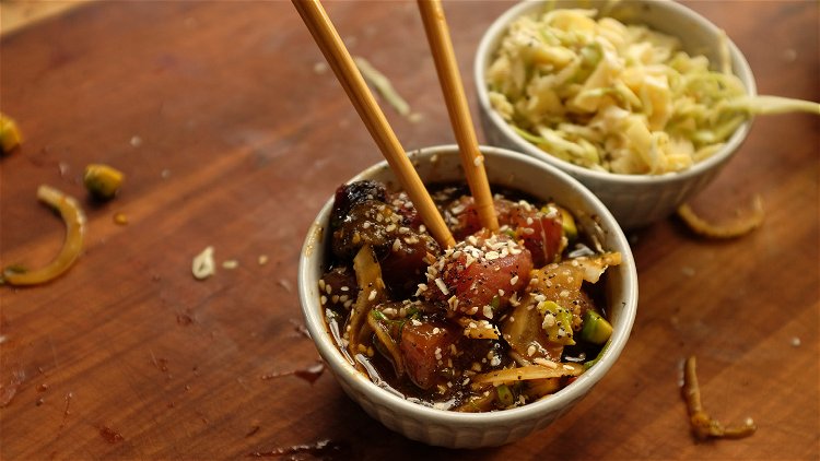 Image of Serve the Cold Smoked Poke along with the Coconut Pineapple...