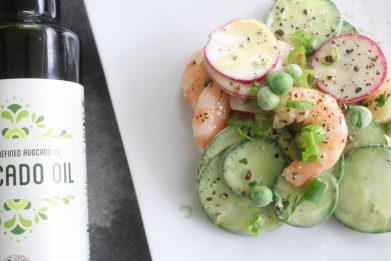 CREAMY CUCUMBERS AND RADISHES WITH SHRIMP