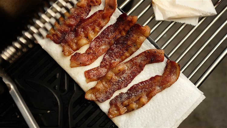 Image of When bacon is rendered and almost crispy, remove from the...