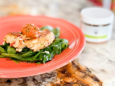 BLACKENED TUNA CAKES WITH SPICY ROMESCO