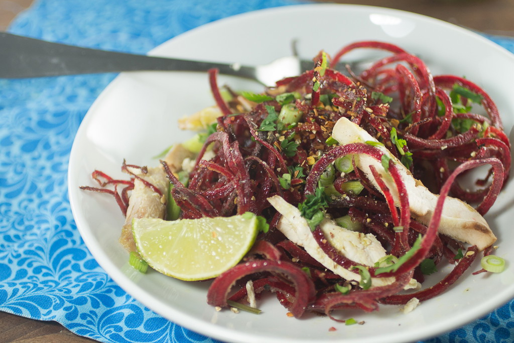 BEET NOODLE SALAD WITH GINGER LIME DRESSING