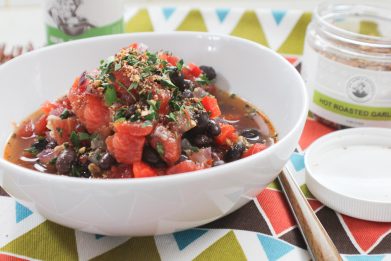 HOT ROASTED GARLIC BLACK BEAN SOUP