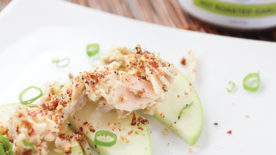 Image of HOT ROASTED GARLIC CHICKEN SALAD AND APPLES