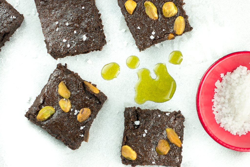 AVOCADO OIL BROWNIES WITH PISTACHIOS AND SEA SALT