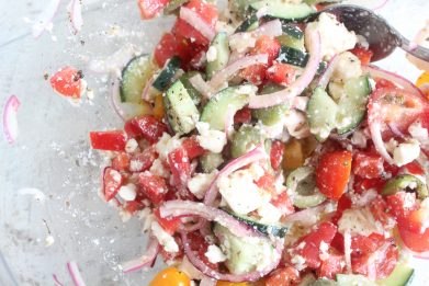 TOMATO AND CUCUMBER SALAD WITH OLIVES AND FETA