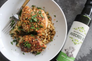 SAYULITA CHICKEN THIGHS WITH CRISPY BROWN RICE