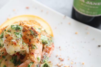 PAN SEARED SHRIMP WITH CITRUS HERB OIL