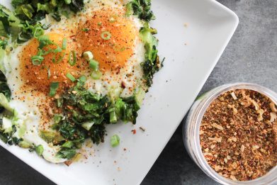SUNNY SIDE UP EGGS WITH GREENS