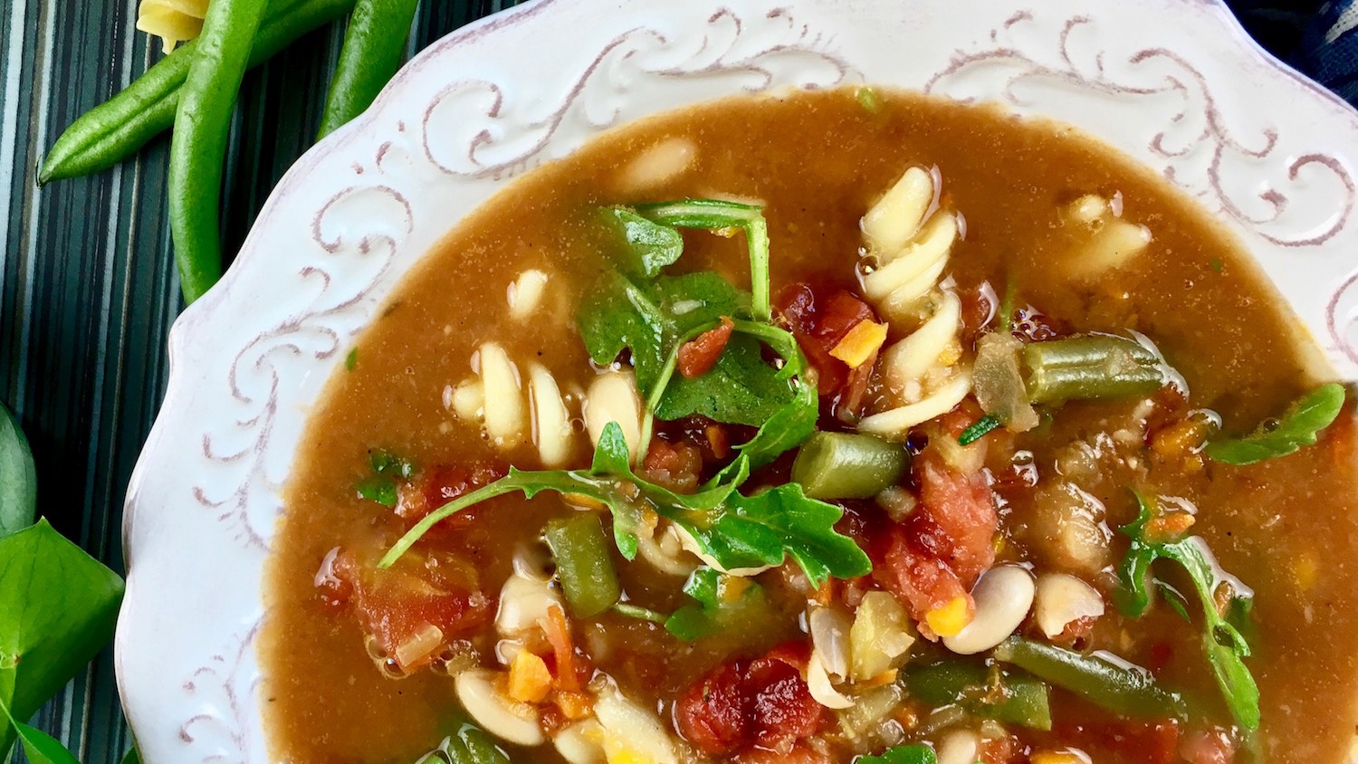Image of Hearty Minestrone Soup with Fresh Arugula
