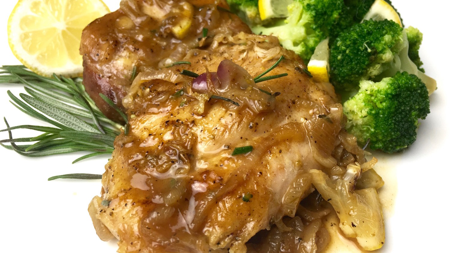 Image of One Skillet Lemon-Rosemary Chicken Thighs with Broccoli 