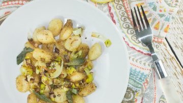 Image of BROWNED BUTTER LEMON GNOCCHI WITH FRIED LEEKS AND SAGE