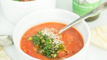 Image of CREAMY TOMATO SOUP WITH PISTACHIO GREMOLATA