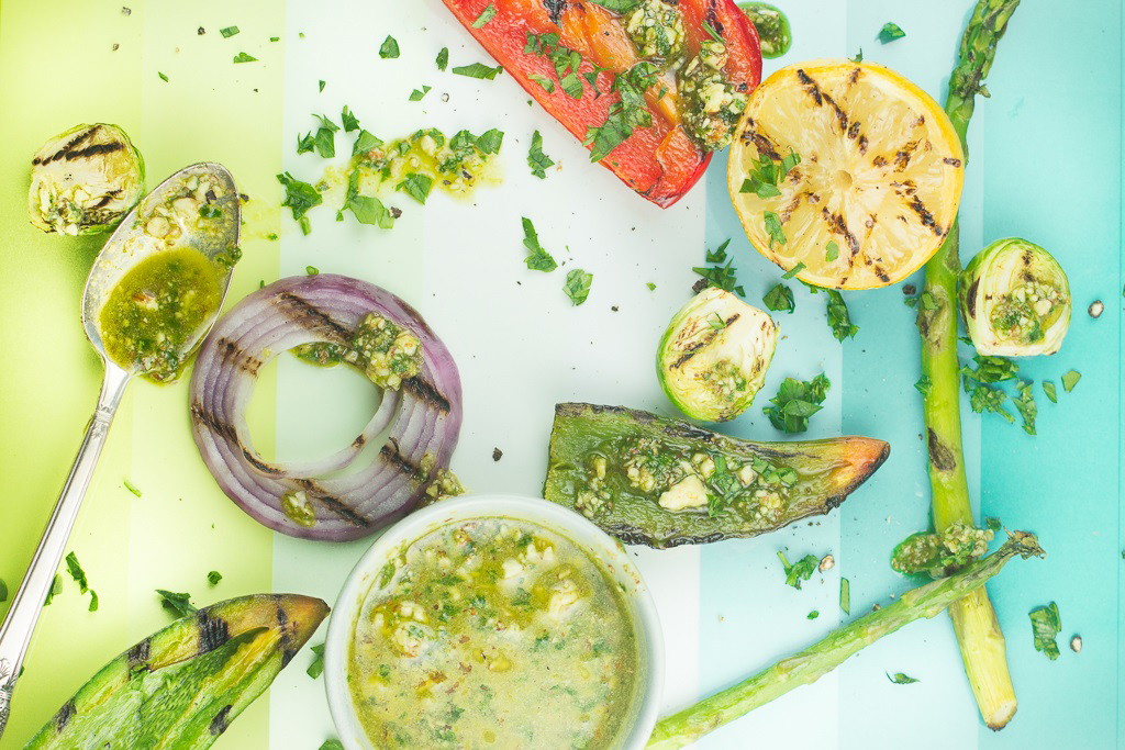 GRILLED VEGETABLES WITH NUTTY LEMON AVOCADO OIL SAUCE