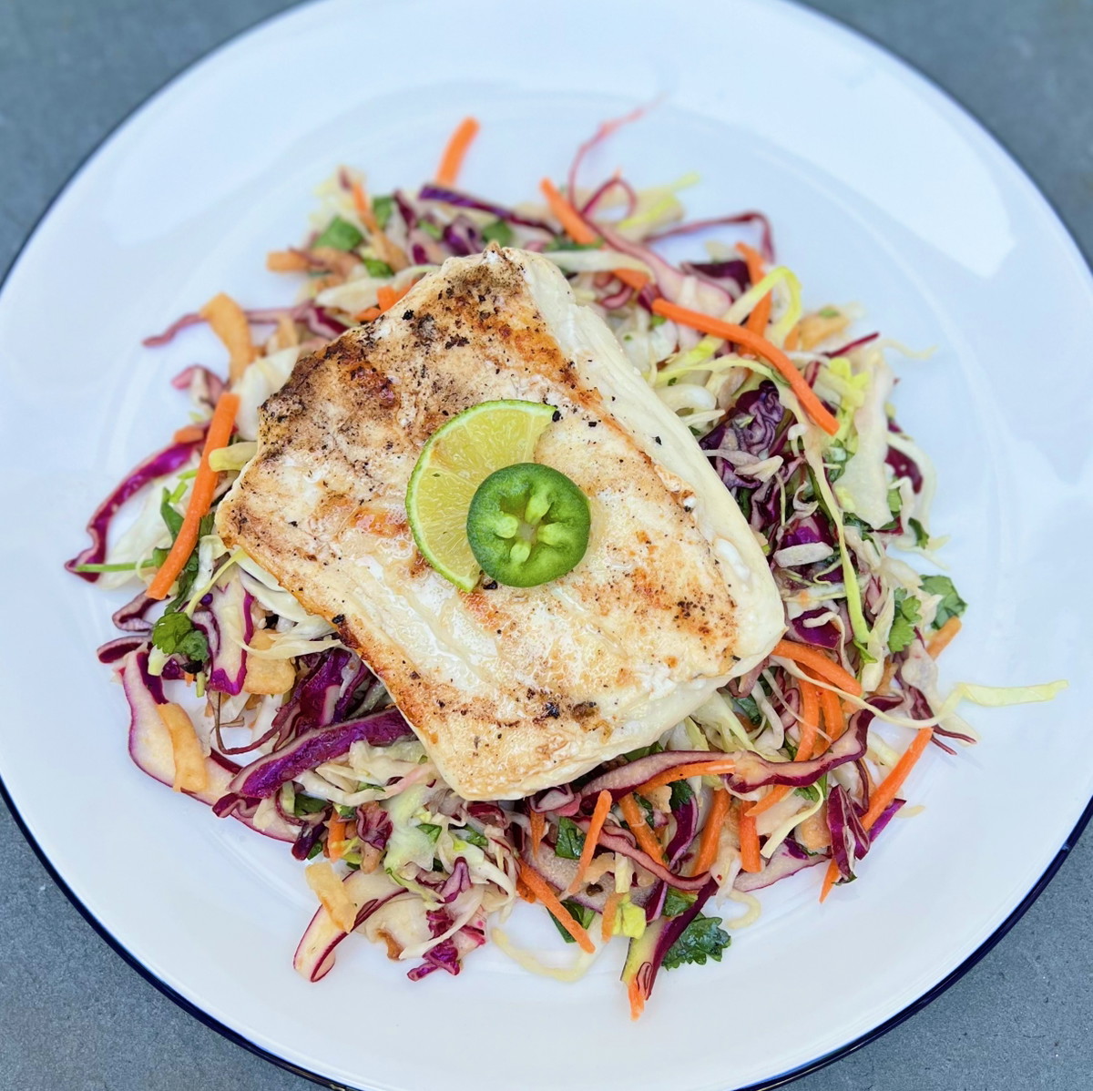 Grilled Halibut with Kitchen and Market Crisp Asian Slaw