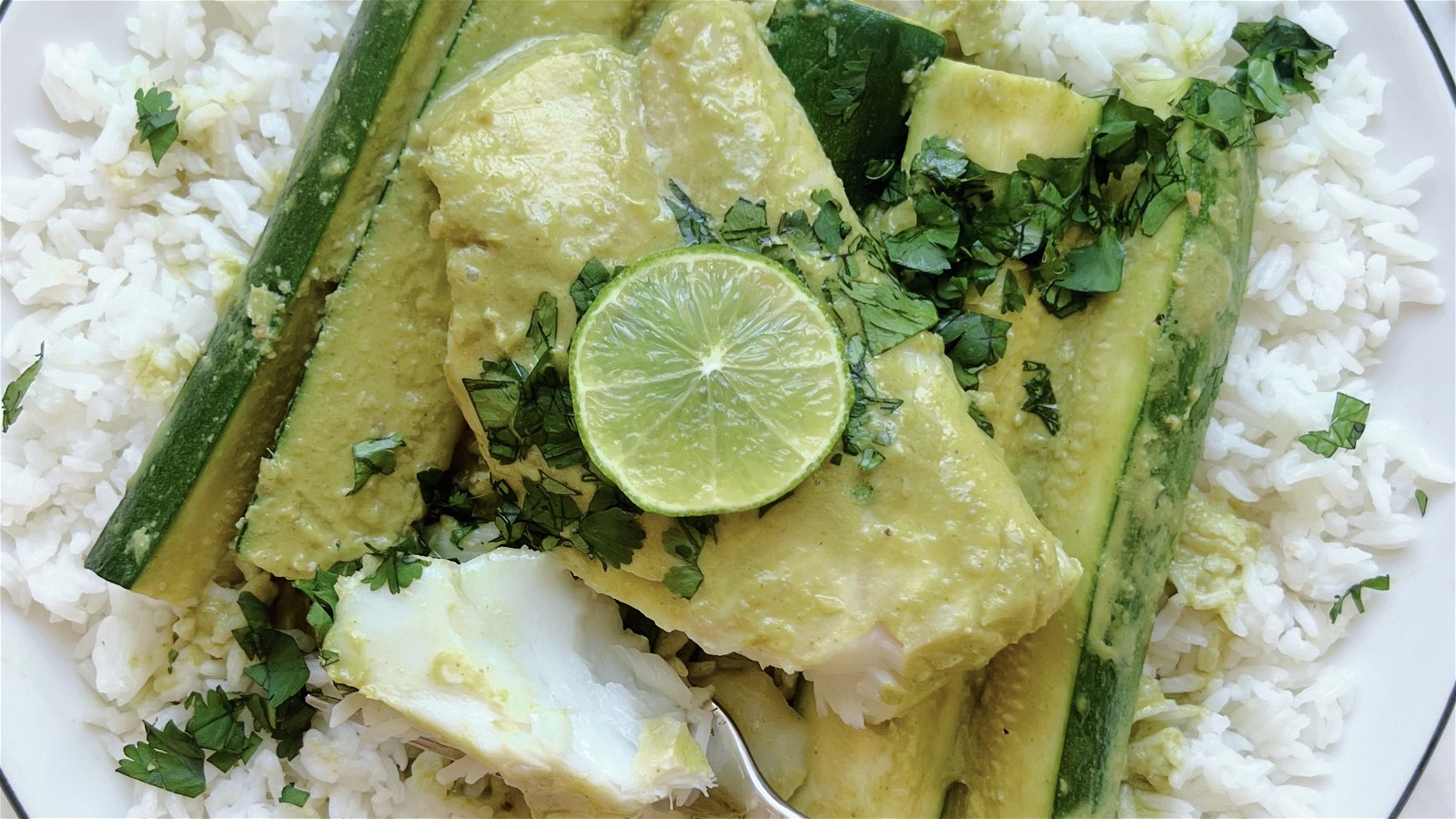 Image of Poached Cod with Kitchen and Market Green Thai Curry and Jasmine Rice