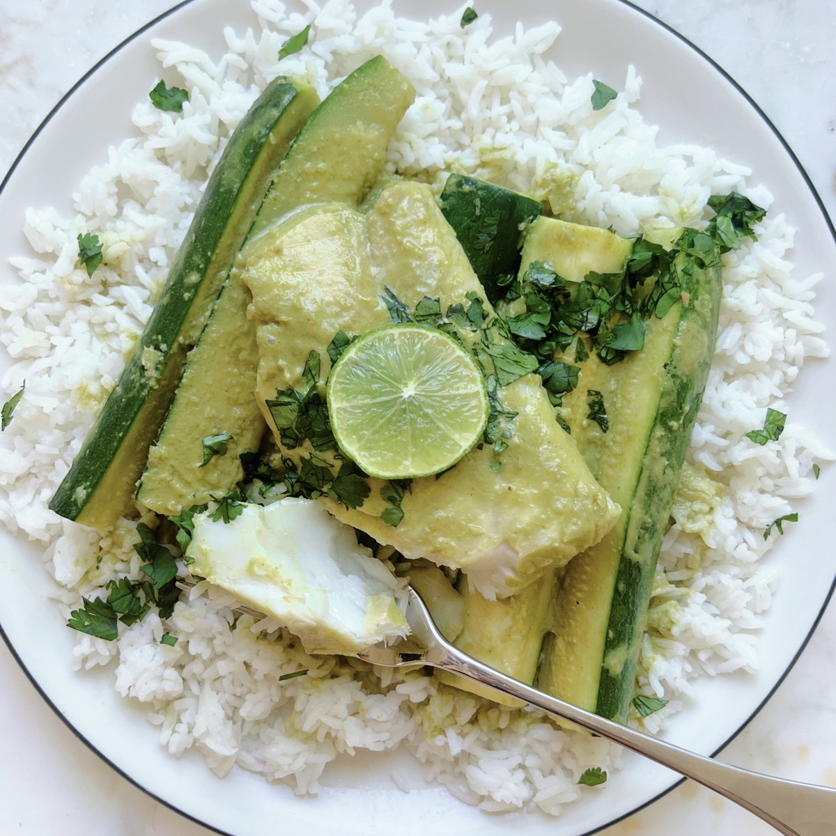 Poached Cod with Kitchen and Market Green Thai Curry and Jasmine Rice