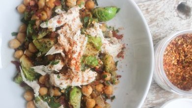 Image of CHICKEN CHICKPEA AND BRUSSELS SPROUT SKILLET