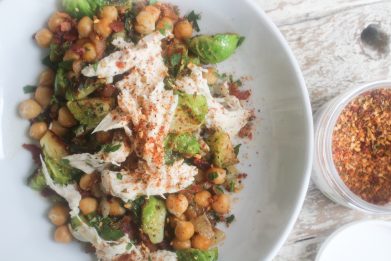 CHICKEN CHICKPEA AND BRUSSELS SPROUT SKILLET