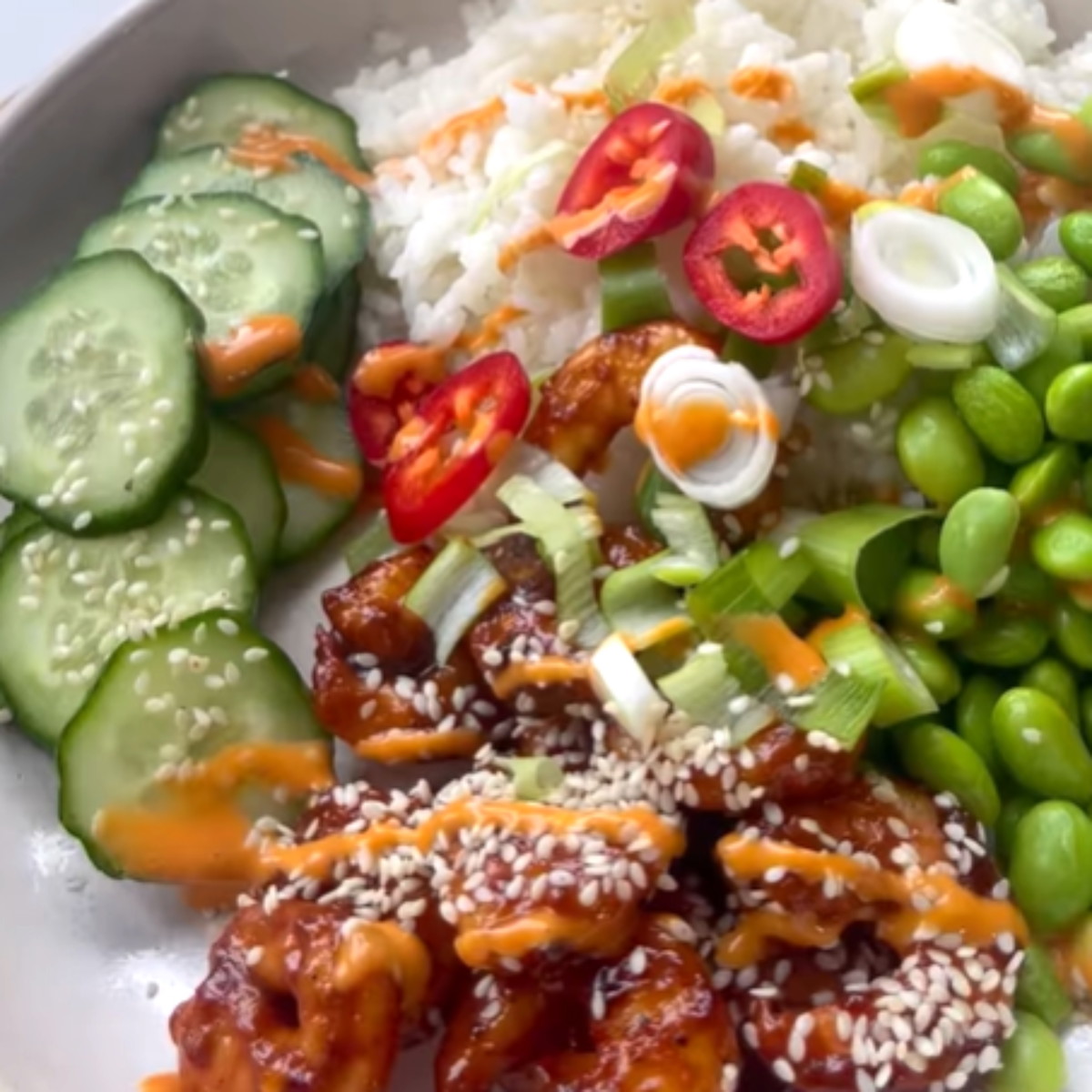 Hot Honey Sriracha Shrimp Bowls