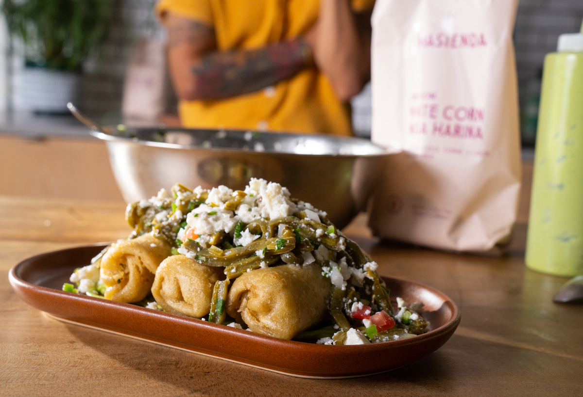Chicken Confit and Potato Flautas with Ensalada de Nopales