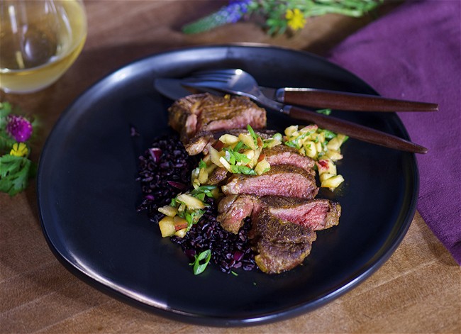 Image of Curried Bison Steak with Nectarine Salsa