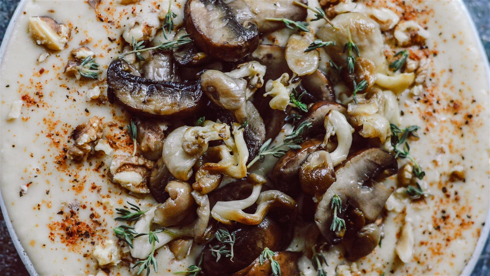 Image of BBQ POLENTA WITH THYME ROASTED MUSHROOMS