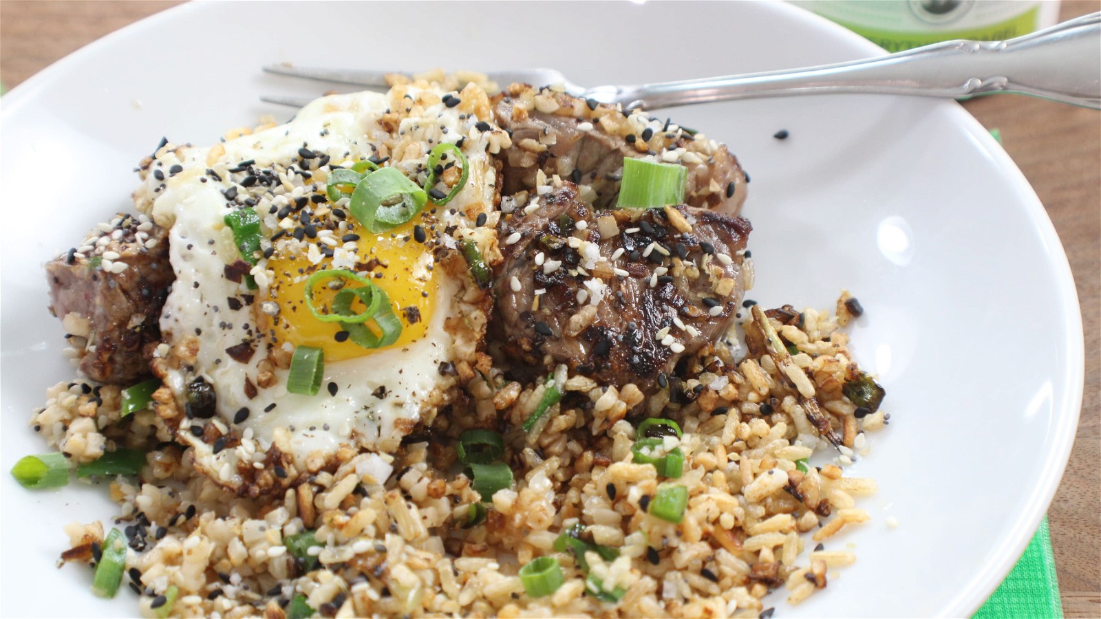 Image of EVERYTHING BAGEL STEAK AND EGGS WITH CRISPY RICE