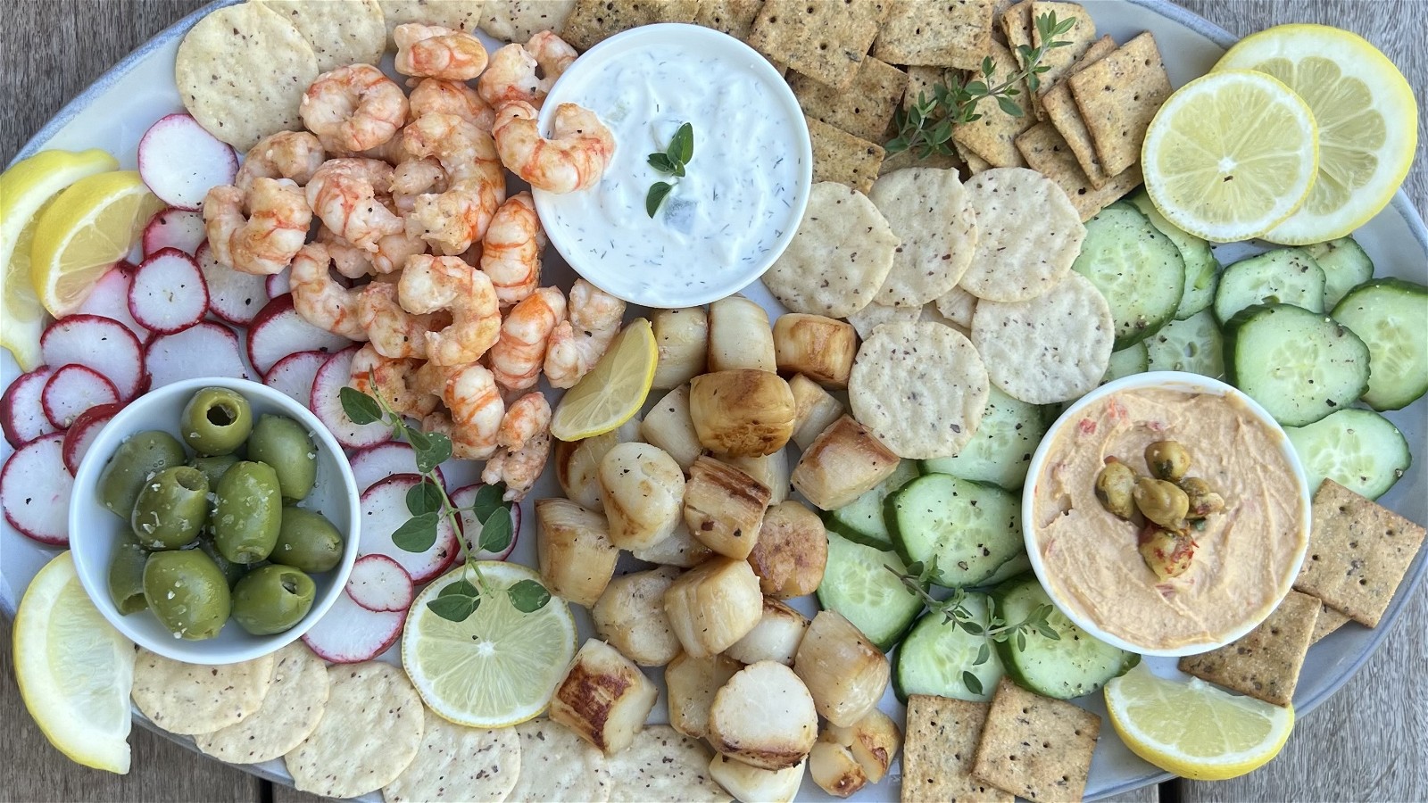 Image of Shellfish Seacuterie Board featuring Scallops and Spot Prawns