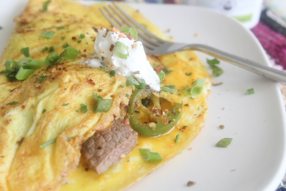 CHEDDAR STEAK AND JALAPENO OMELET