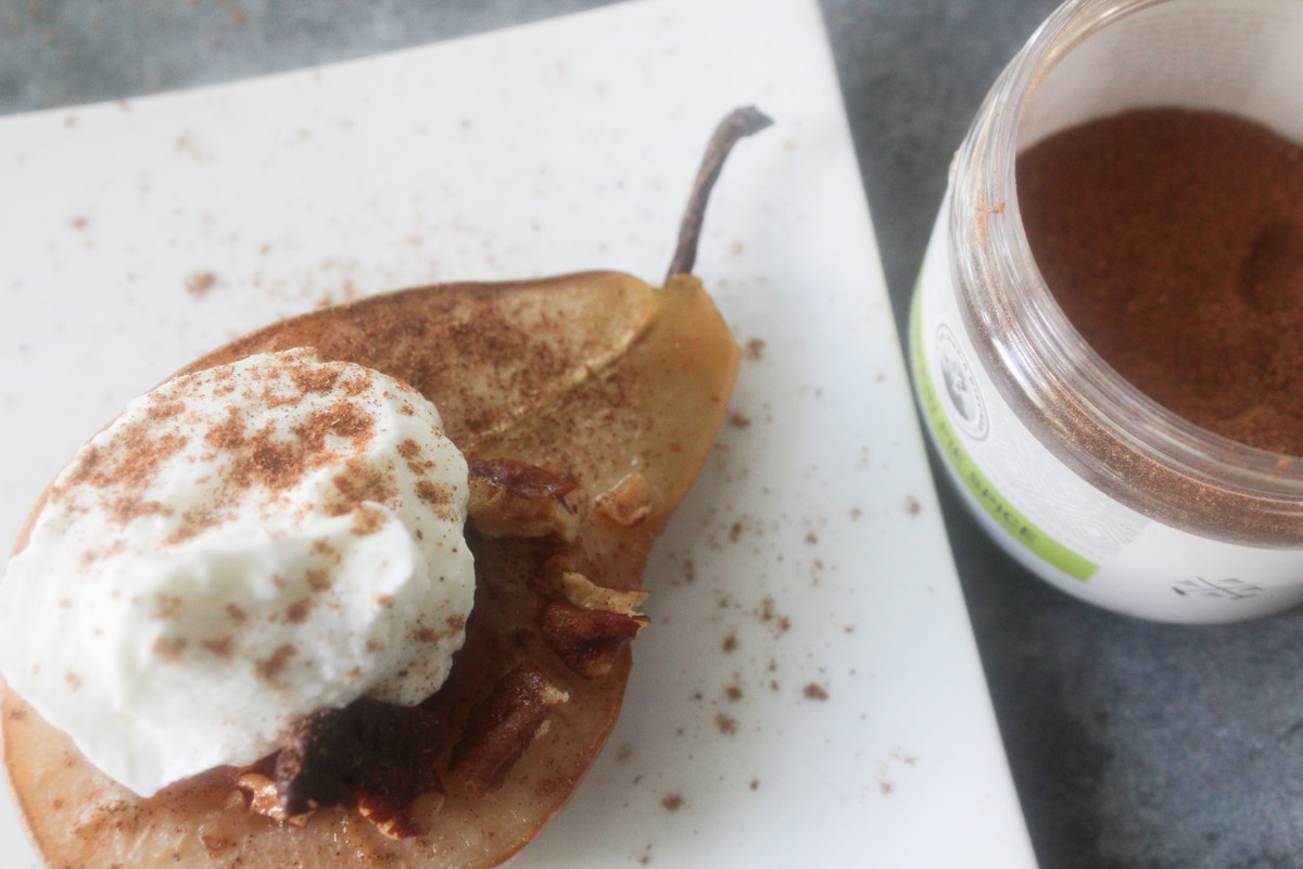 HONEY PUMPKIN SPICED BAKED PEARS WITH MAPLE YOGURT