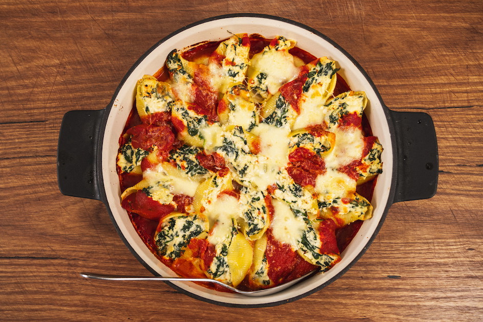 Spinach and ricotta pasta shells