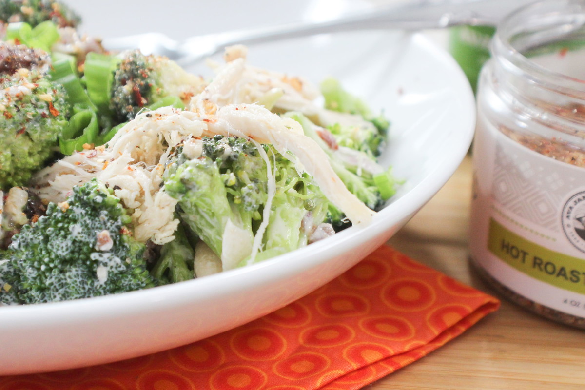 CHICKEN AND BROCCOLI SALAD WITH CREAMY AVOCADO OIL VINAIGRETTE