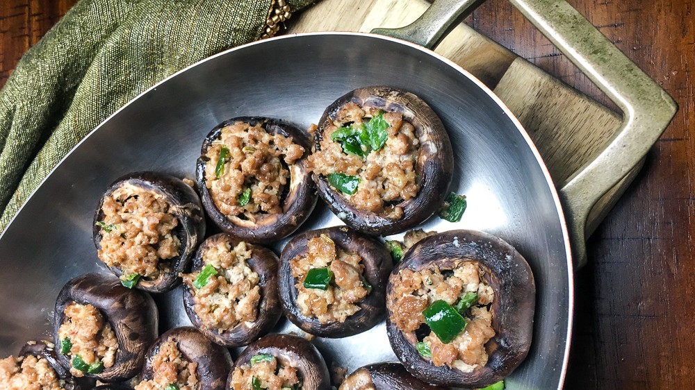 Image of Delicious Spicy Turkey Stuffed Mushrooms Recipe