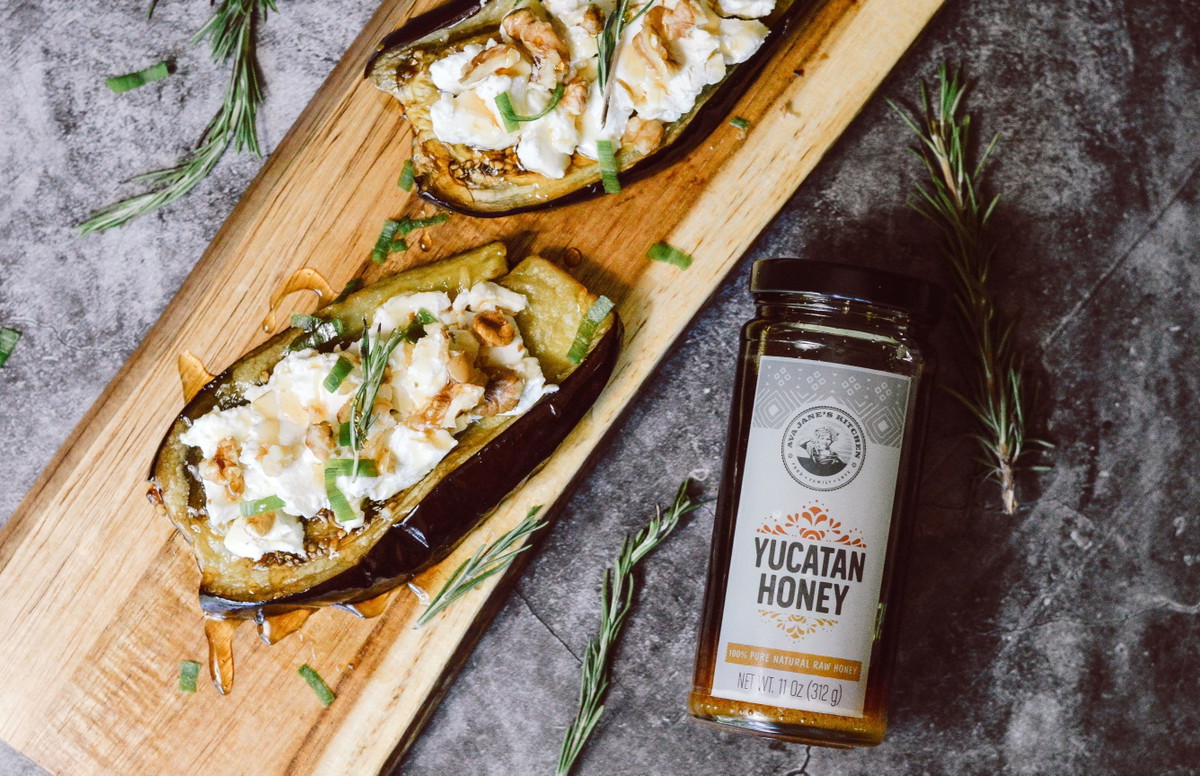 ROASTED EGGPLANT, GOAT CHEESE + HONEY TAPAS