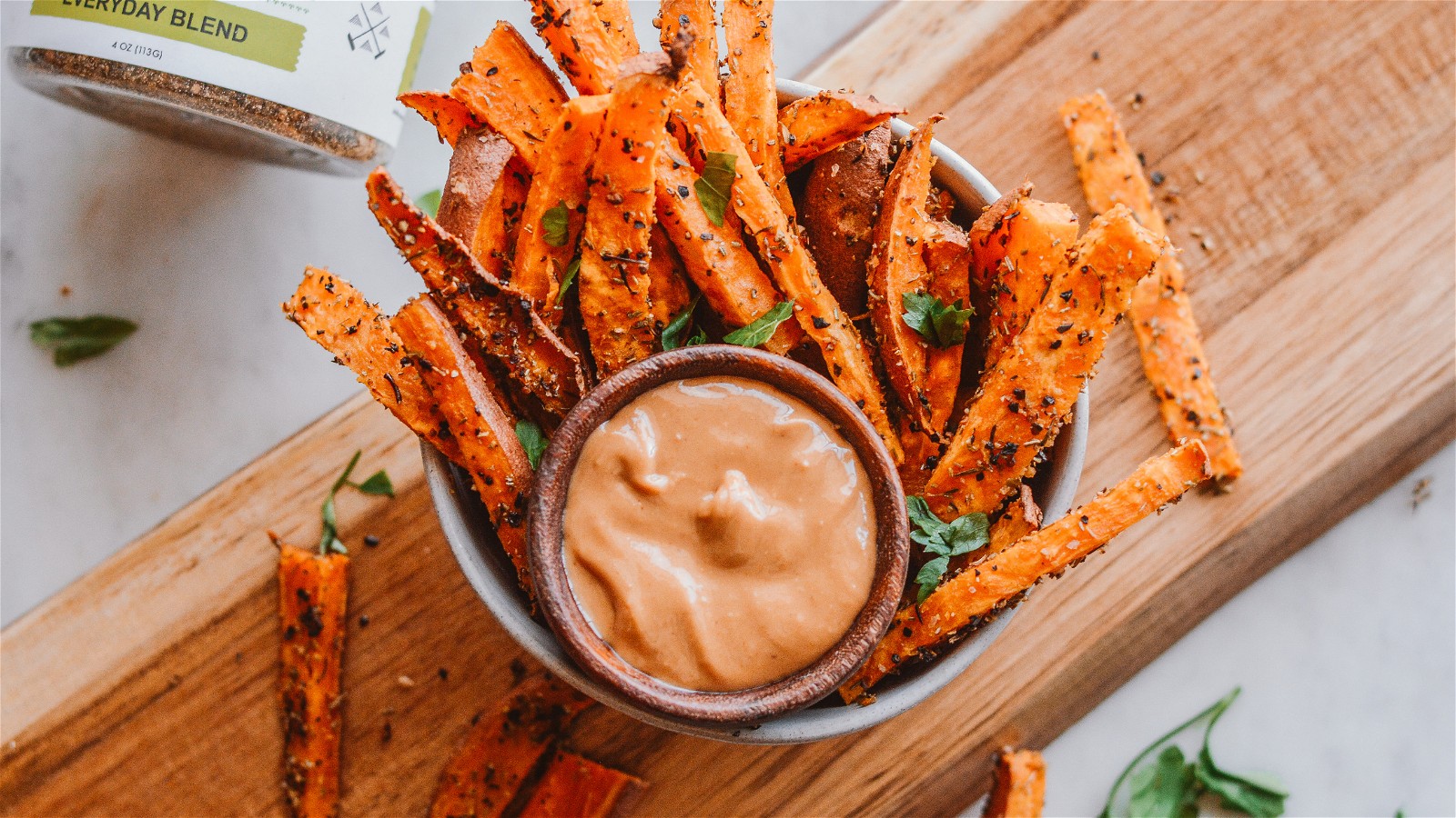 Image of SPICED SWEET POTATO FRIES WITH MISO GRAVY
