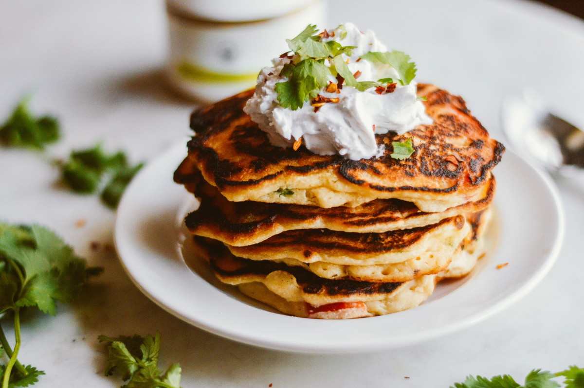 SPICY CURRY BESAN PANCAKES WITH COCONUT CREAM
