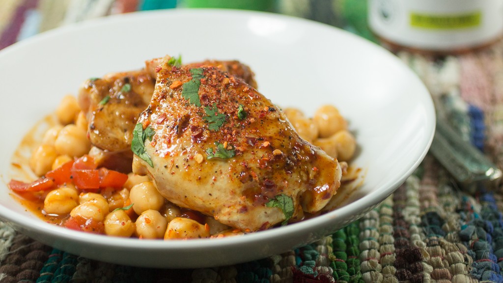 Image of HOT ROASTED GARLIC BRAISED CHICKEN THIGHS WITH CHICKPEAS