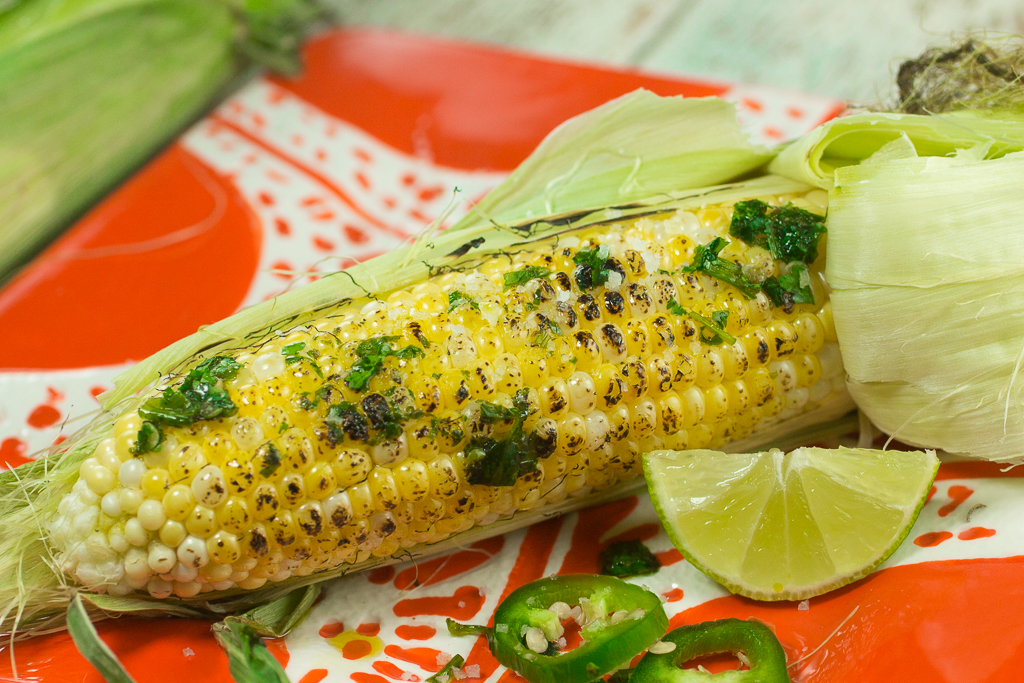 GRILLED CORN WITH CILANTRO JALAPEÑO SAUCE