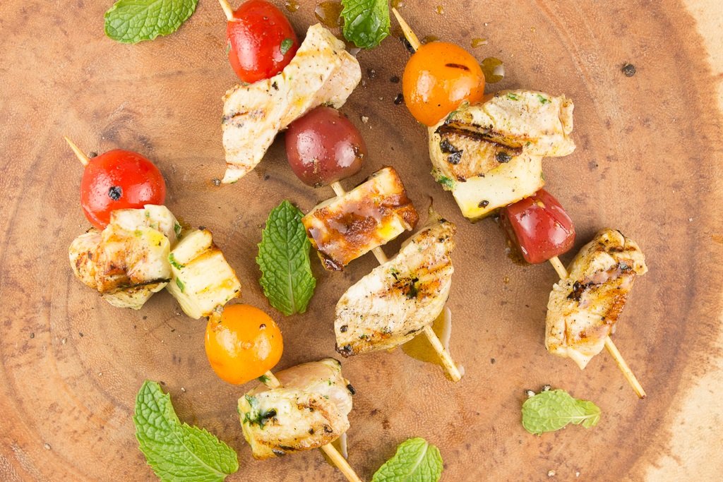 Chicken and outlet halloumi kebabs