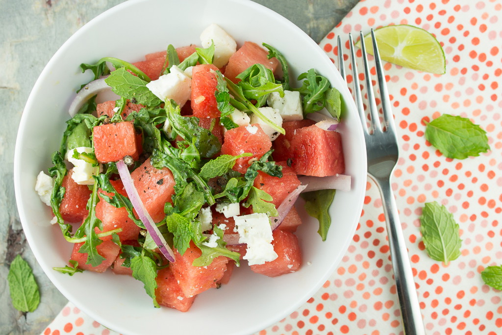 ARUGULA, WATERMELON, AND FETA SALAD WITH AVOCADO OIL MINT DRESSING