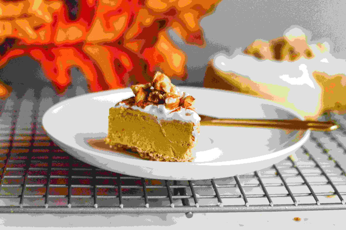 VEGAN PUMPKIN CHEESECAKE WITH SALTED COCONUT WHIPPED CREAM